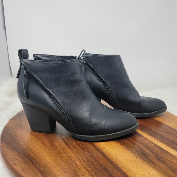 Massini Black Leather 2 Side Zip Heeled 3" Ankle Boots Women's 10 - Picture 4 of 9